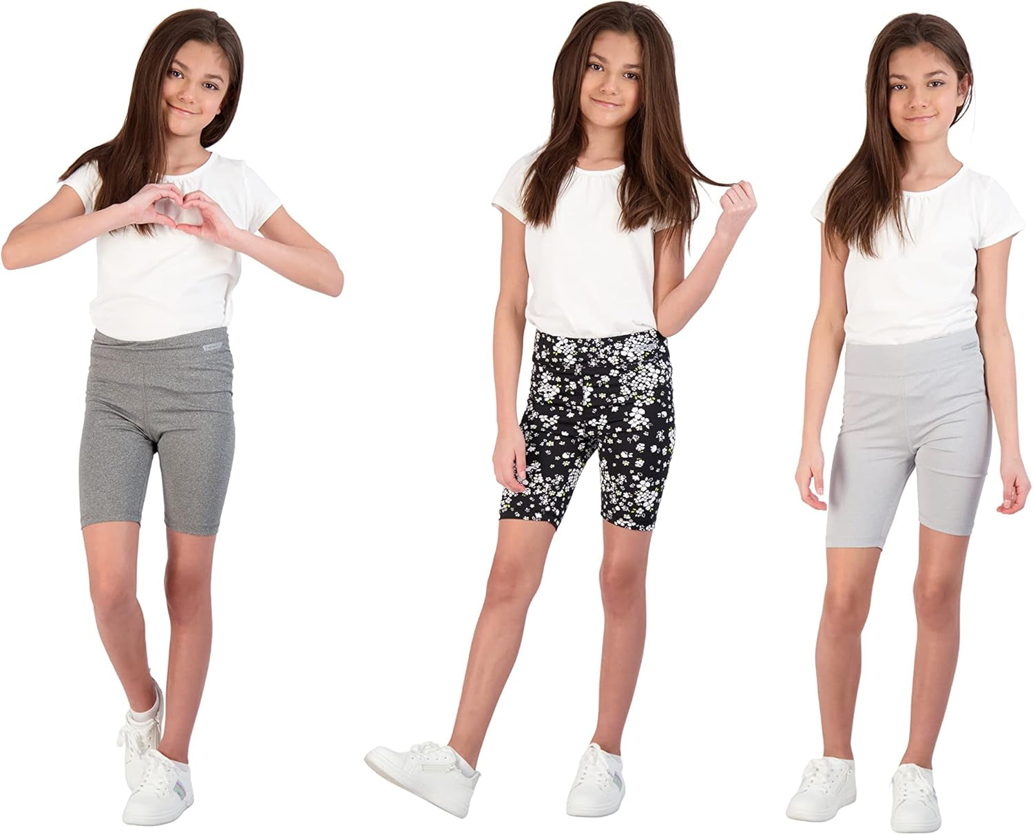 3-Pack Girls Athletic Shorts, Bike Shorts, Workout Clothes for Girls