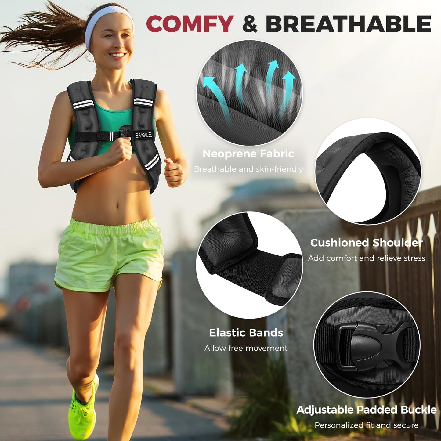 Weighted Vest, 5Lbs/8Lbs/10Lbs/12Lbs/15Lbs/20Lbs/25Lbs/30Lbs Weight Vest with Detachable Phone Pouch, Rucking Vest for Women, Men, Walking, Weight Loss, Training, Running